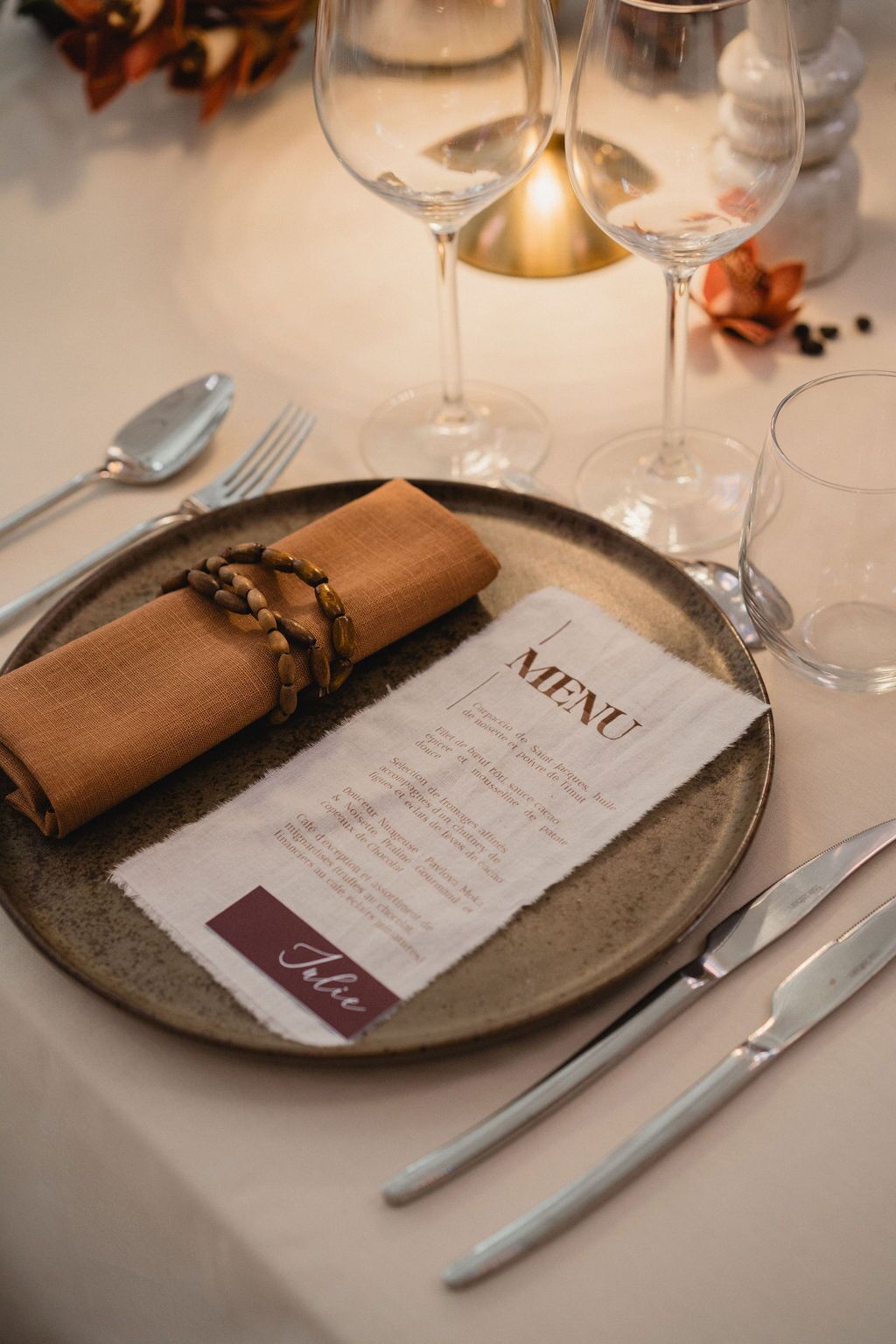 Shooting inspiration Mariage - avril 2025 - menu - Domaine de Meslay