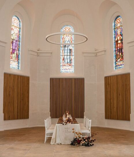 Shooting inspiration Mariage - avril 2025 - salle de la Chapelle et table - Domaine de Meslay